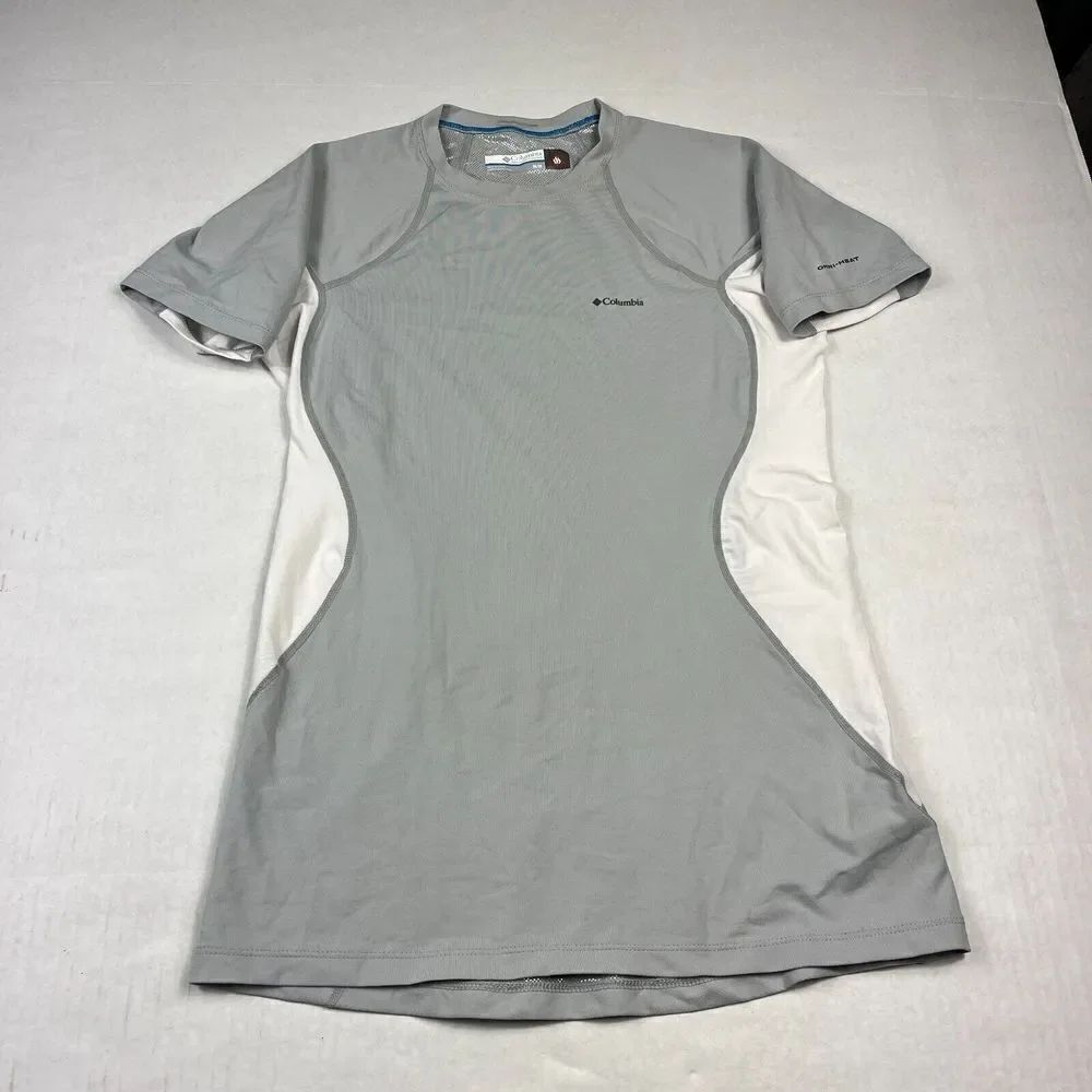 Columbia Womens Baselayer Stretch T-Shirt Gray White Short Sleeve Top Tee MEDIUM
